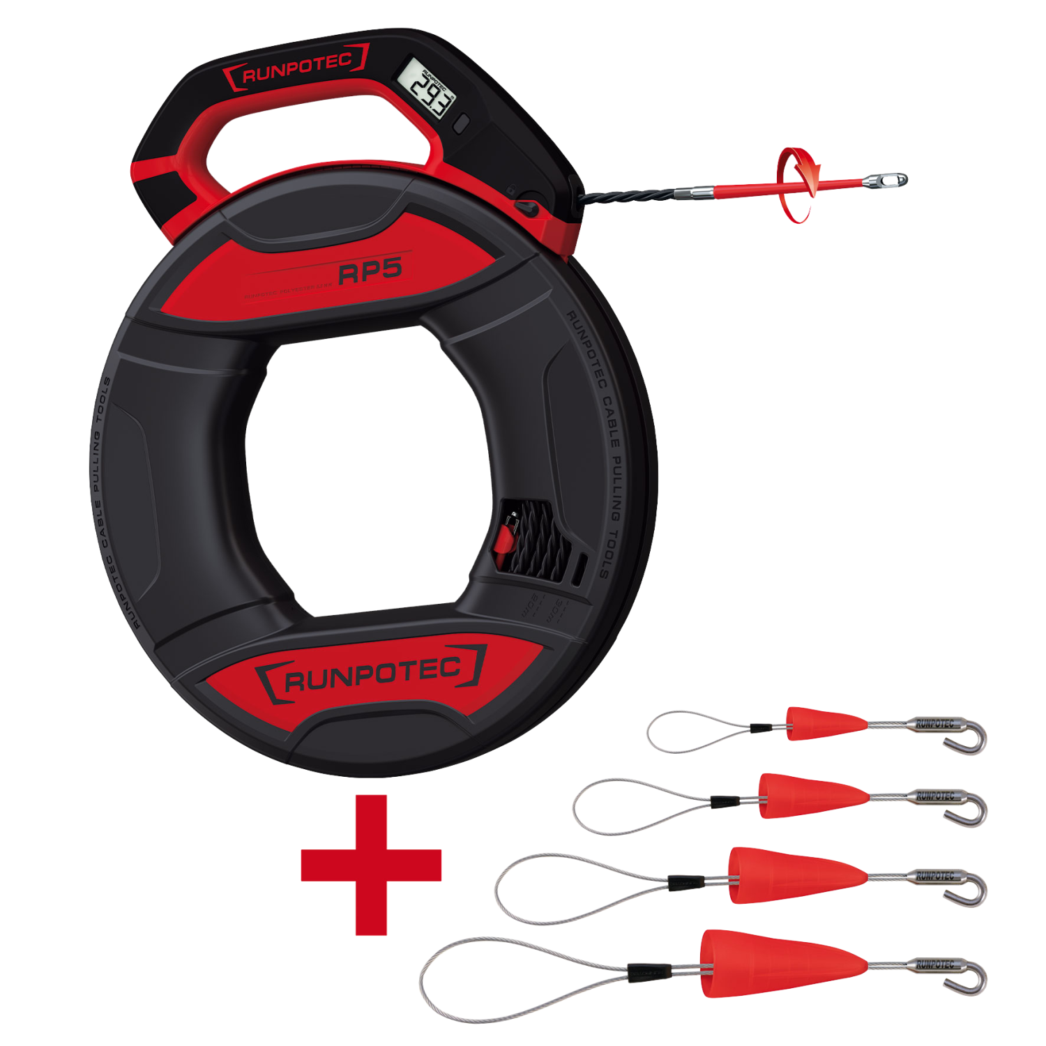 RUNPO ACTIESET Runpo 5 30m met Lengtemeter + Runpo Kabeltreklussen met haak 4-delig