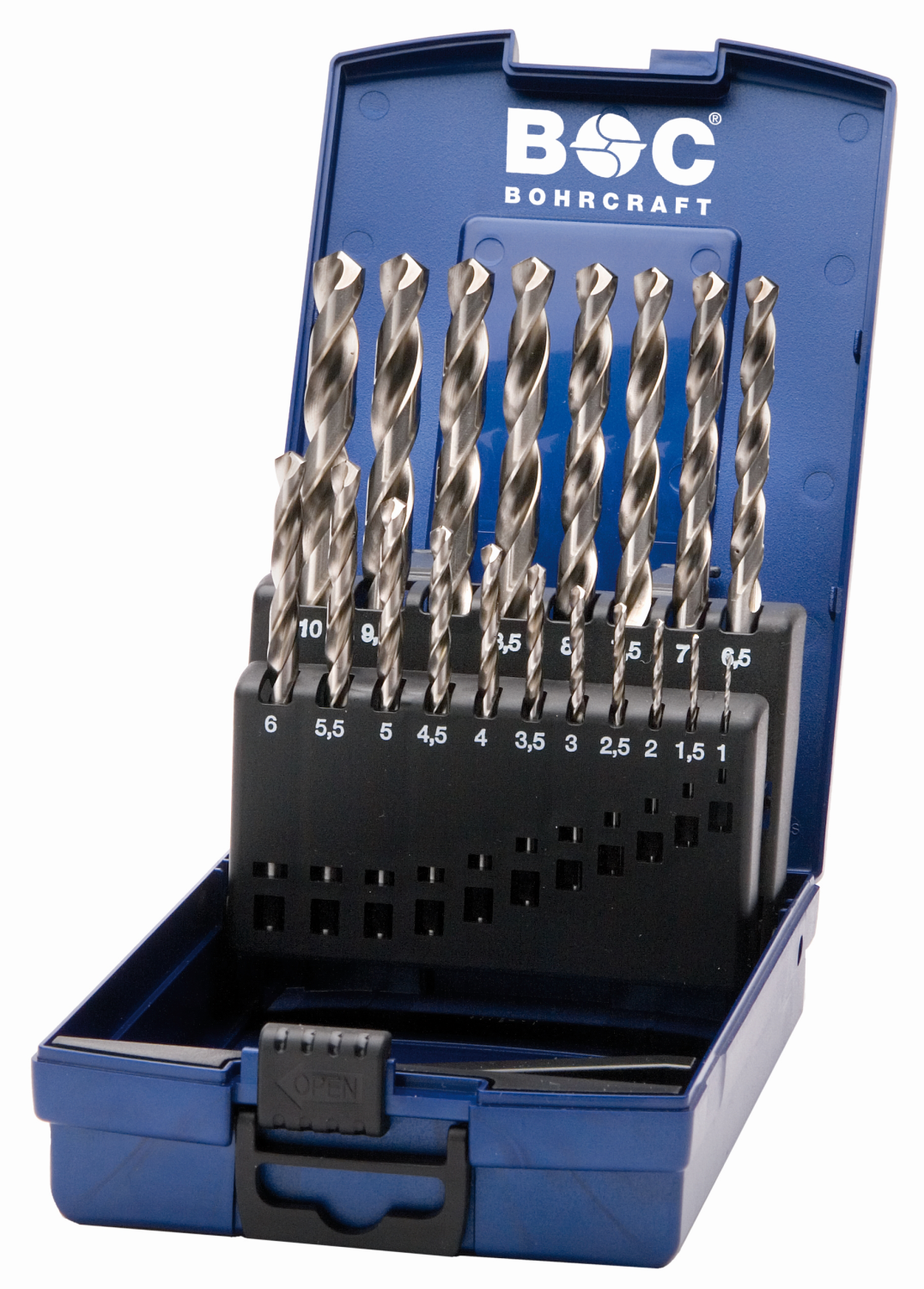 BC PP Spiraalborenset HSS-E Co 5% DIN 338 KE 10 U-TL Ø 1,0-10,0 x 0,5mm, 19-delig