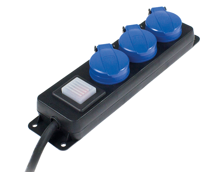 Schwabe Verdeeldoos 230V/16A IP44 3-voudig met schakelaar en verlengkabel H07RN-F 3G2,5 1,5m