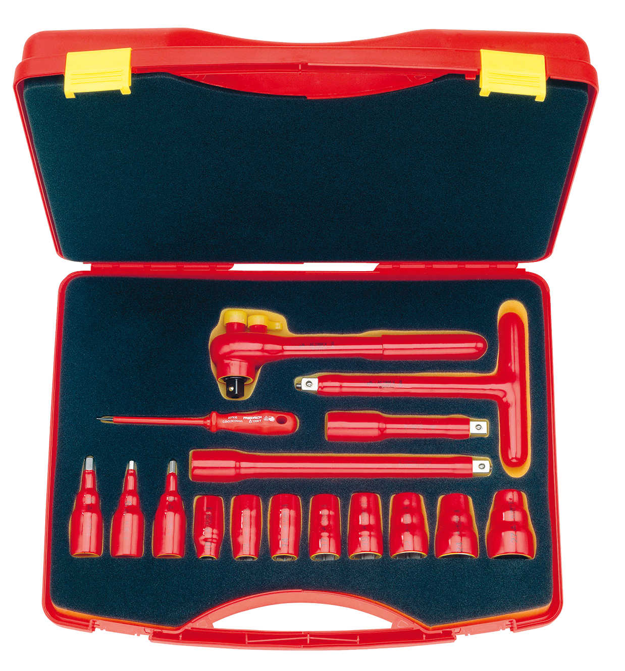 Friedrich 1/2'' Dopsleutelset 10-27mm 1000V VDE + Omschakelbare Ratel, 16-delig